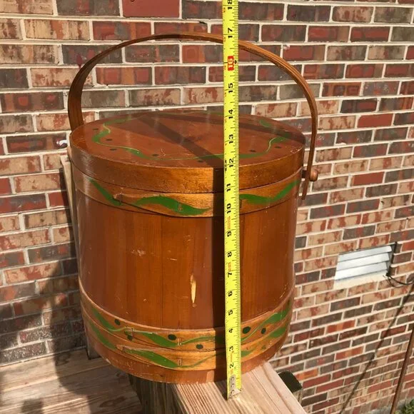 Handcrafted Mid Century Basket Bucket Made of Wood Staves Excellent Condition - Picture 10 of 10